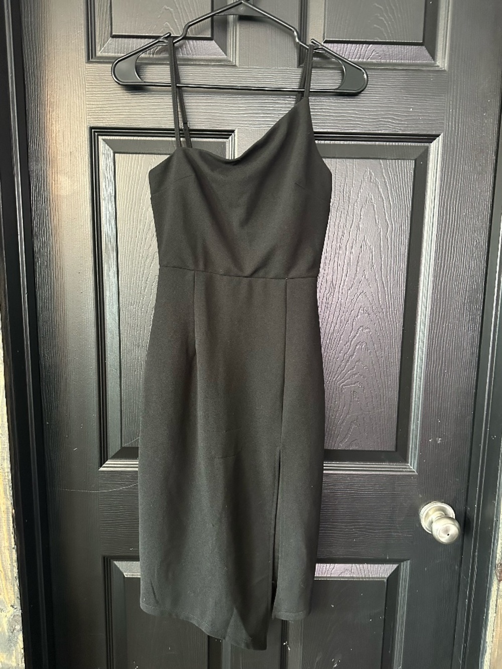 Lulus Black Midi Dress Side Slit Minimal Strappy Size Small
